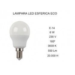 LAMPADA ESFERICA E14 LED 6W 3000K 550LM