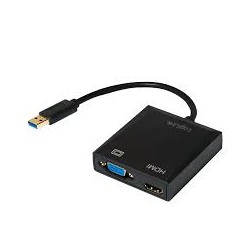ADAPTADOR USB 3.0 MACHO PARA VGA E HDMI FEMEA, PRETO,5GBIT/S