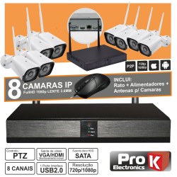 VÍDEO-GRAVADOR DVR DIGITAL IP 8 CANAIS + 8 CÂMARAS WIRELESS PROK