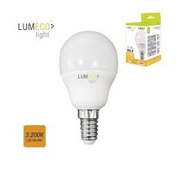 LAMPADA ESFÉRICA LED 5W 400 LUMENS E14 3.200K LUZ QUENTE LUMECO