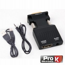 Conversor VGA Macho + Jack 3.5mm P/ HDMI Fêmea PROK