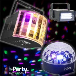 Conjunto de Iluminação para Festas Projetor Astro 6led + Strobe 20led + Derby 6led PARTY