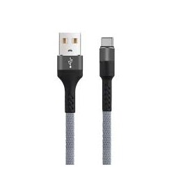 Cabo USB-A 2.0 2A Macho - USB.C NYLON Cinza 1m