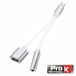 ADAPTADOR USB-C MACHO P/ USB-C / JACK 3.5MM PROK